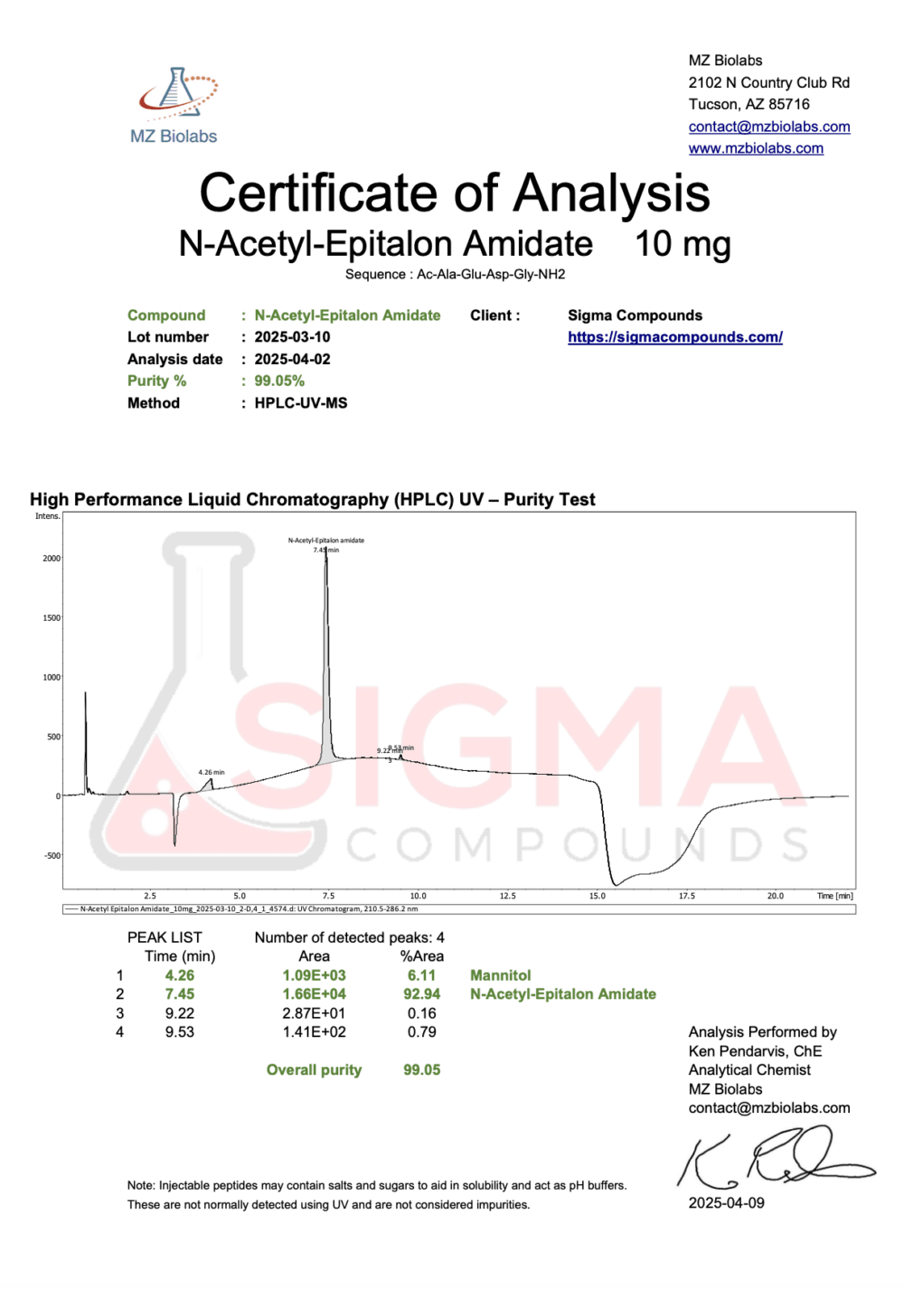 N-Acetyl Epithalon Amidate (10 MG) - Image 5